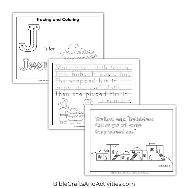 jesus is born preschool activity pages - copywork and coloring.