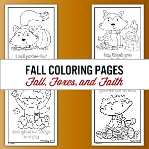 fall coloring pages featuring foxes and kids playing in the leaves