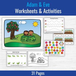 samples of preschool printables included with the Adam & Eve lesson