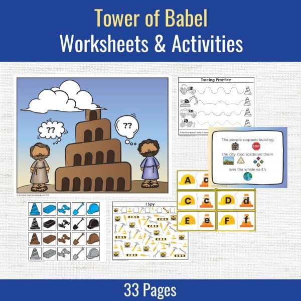 samples of preschool printables included with the tower of babel lesson