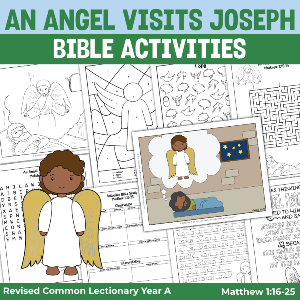 activity pages for Matthew 1:18-25 an angel visits Joseph
