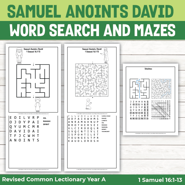 examples of bible story activity pages for Samuel Anoints David