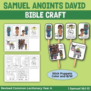 sticks puppets to teach the story of Samuel Anoints David