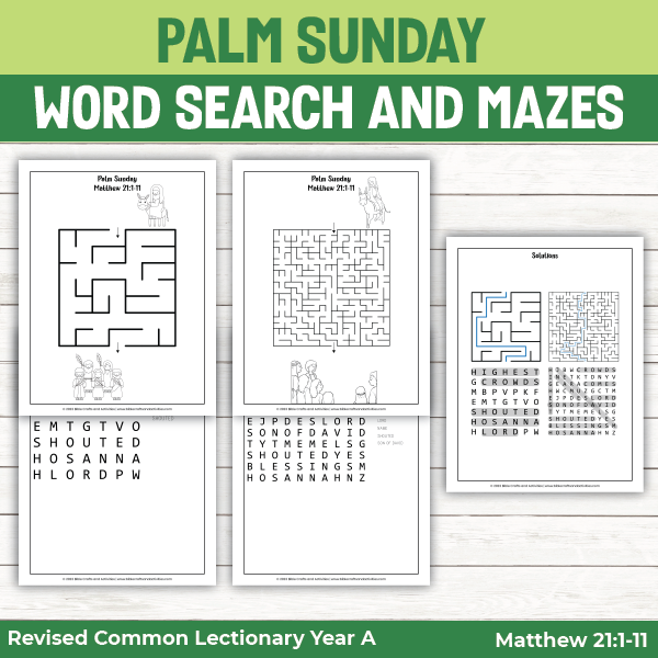 word search activity pages for Palm Sunday lesson