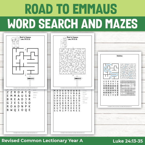 word search activity pages for story of road to emmaus