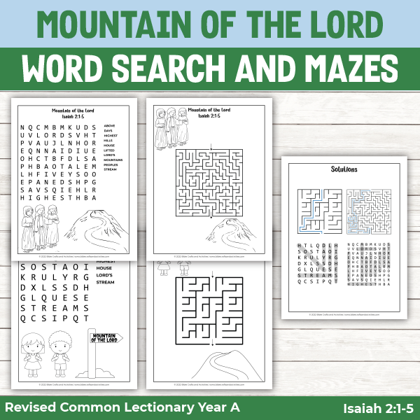 Isaiah 2:1-5 Activity Pages for Mountain of the Lord Word Search Puzzles