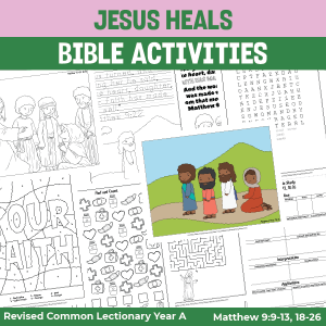activity pages for Jesus healing Jairus' daughter and the suffering woman