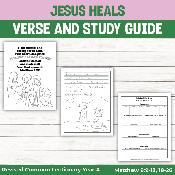 activity pages for Jesus healing Jairus' daughter and the suffering woman
