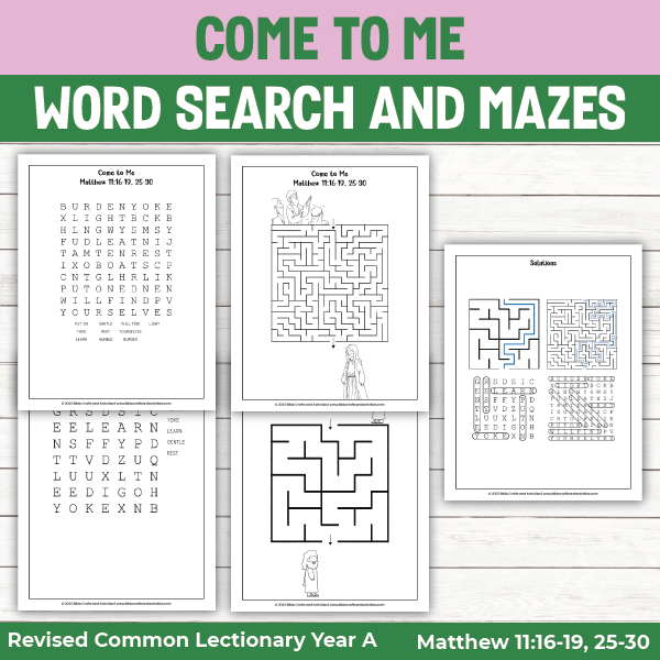 Activity pages for Matthew 11:28-30 - rest for the weary