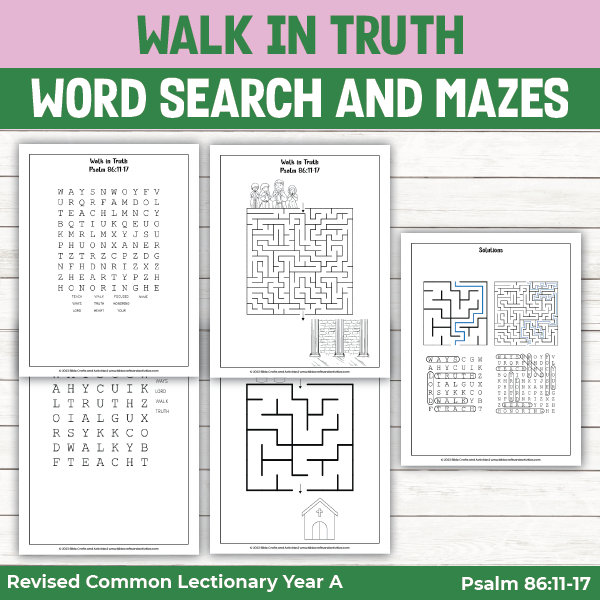 bible activity pages for Psalm 86:11-17 walking in truth
