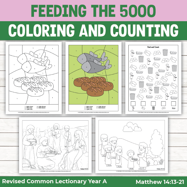 coloring pages and seek and find game for the feeding the five thousand