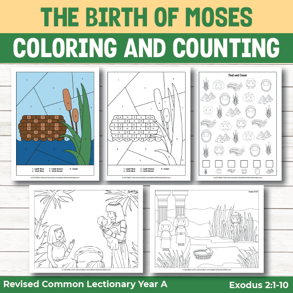 the birth of moses bible activity pages coloring and find and count