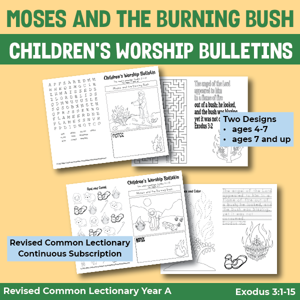 children's worship bulletin for moses and the burning bush