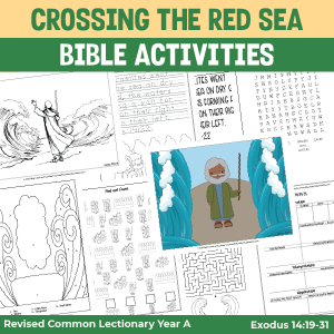 activity pages for the story of Moses and the Israelites crossing the Red Sea