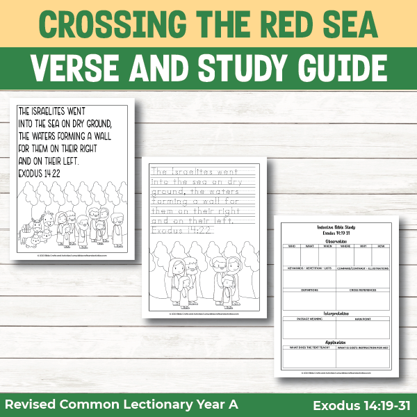 activity pages for the story of Moses and the Israelites crossing the Red Sea - bible verse pages and study guide