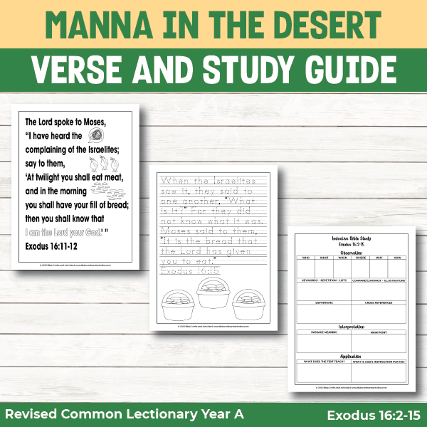 activity pages for Manna in the Desert - bible verse pages and study guide