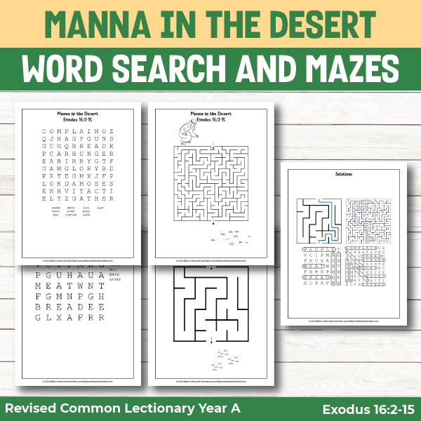 activity pages for Manna in the Desert - word search games and mazes