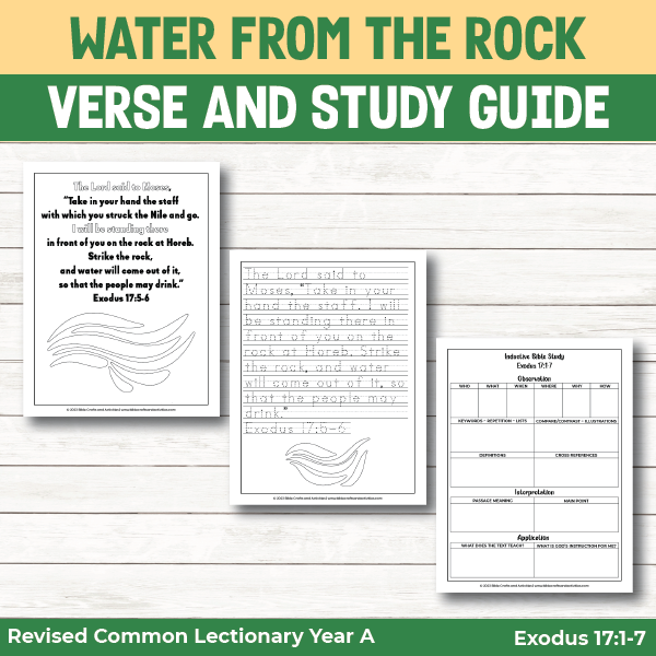 activity pages for water from the rock - bible verses and study guide