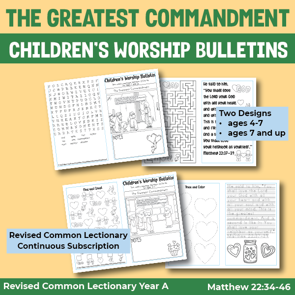 children's worship bulletin for the greatest commandment