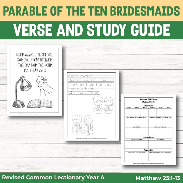 activity pages for parable of the ten bridesmaids - bible verses and study guide