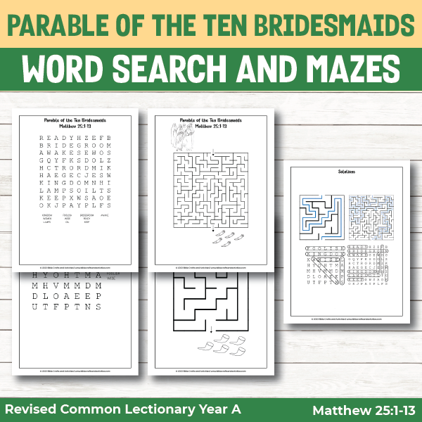 activity pages for parable of the ten bridesmaids - word search games and mazes