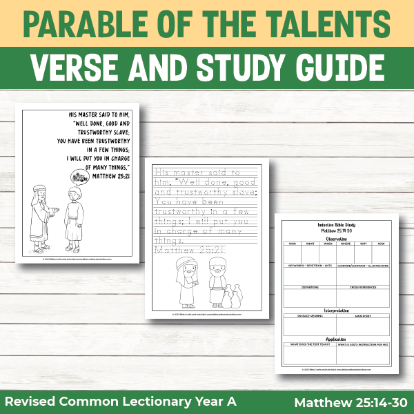 activity pages for parable of the talents bible verse pages and study guide