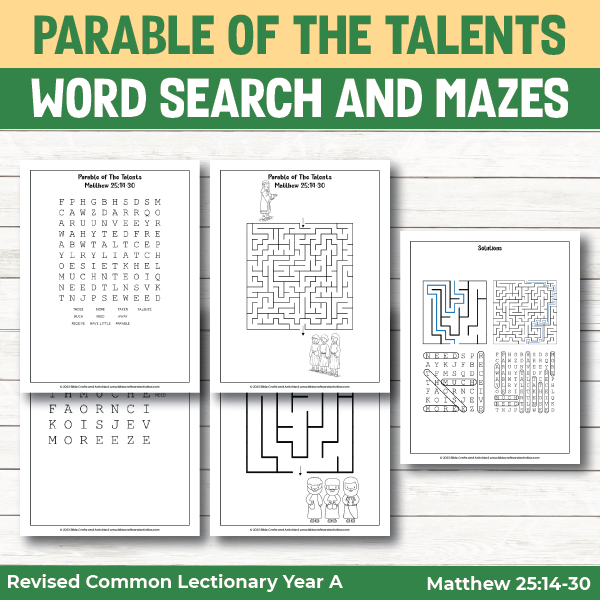 activity pages for parable of the talents - word search games and mazes