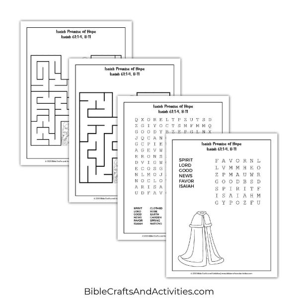 isaiah promise of hope activity pages - word search puzzles and mazes.