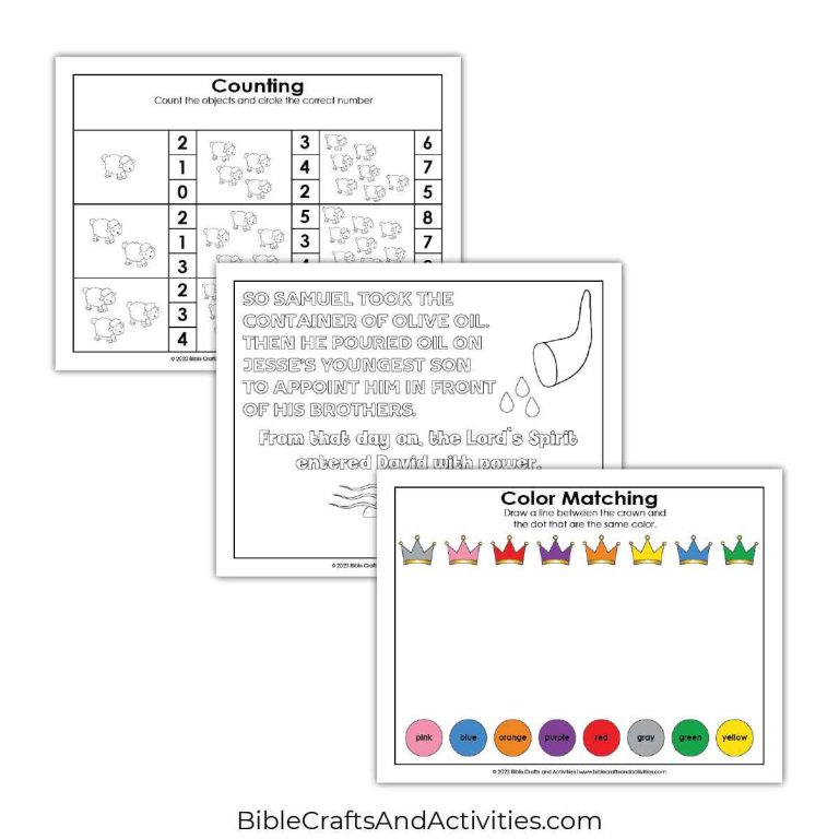 Samuel Anoints David Preschool Activity Pages - Bible Crafts Shop