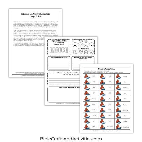 elijah and the widow of zarephath activity pages