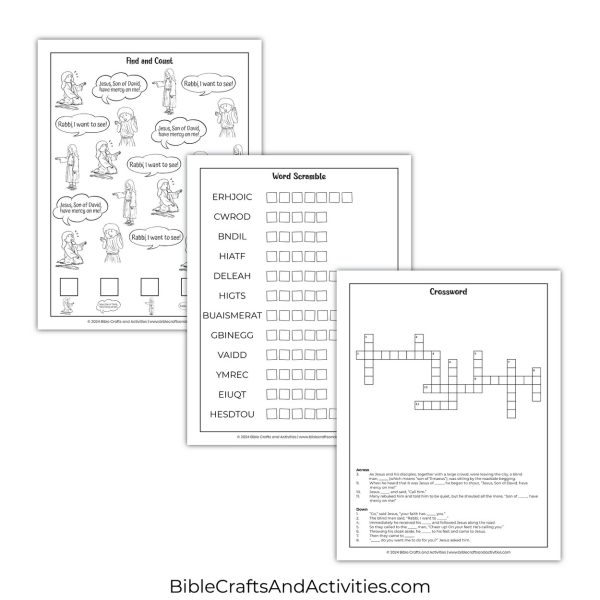 jesus heals blind bartimaeus activity pages