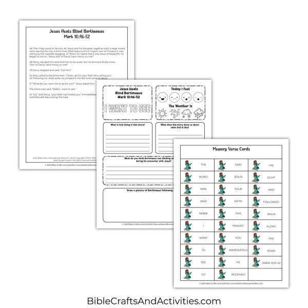 jesus heals blind bartimaeus activity pages