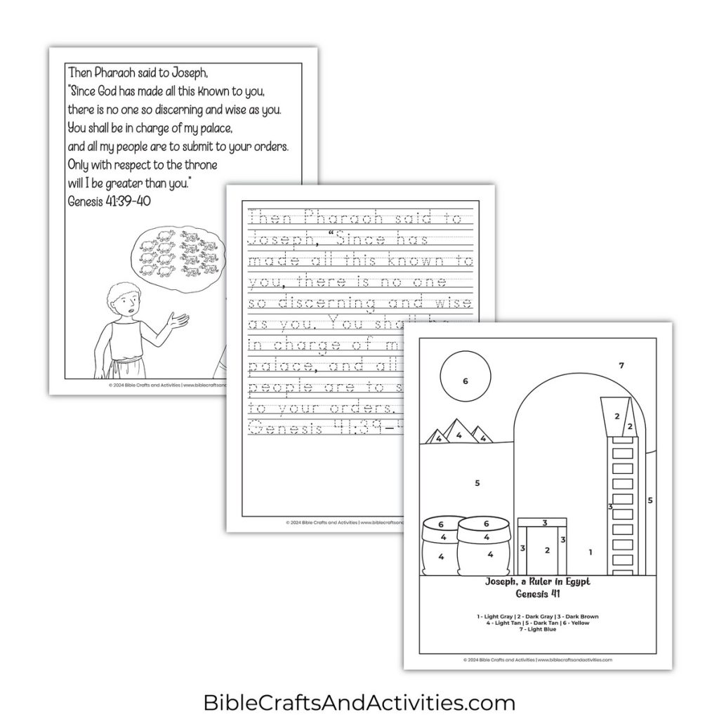 Joseph, A Ruler in Egypt Activity Pages - Bible Crafts Shop