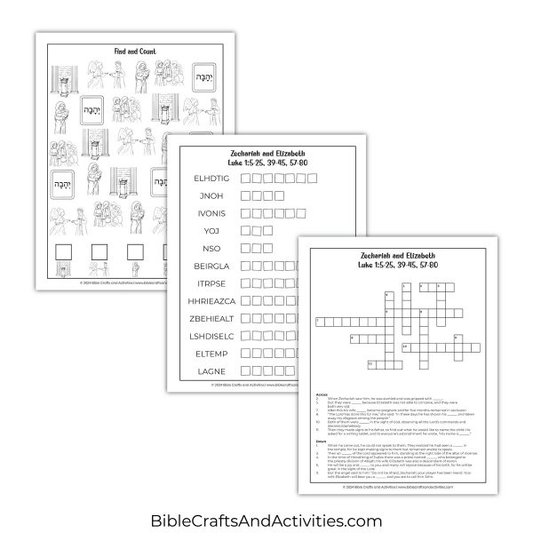 zechariah and elizabeth activity pages