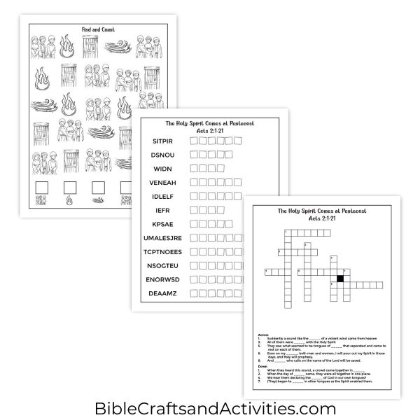 Holy Spirit Comes at Pentecost Activity Pages