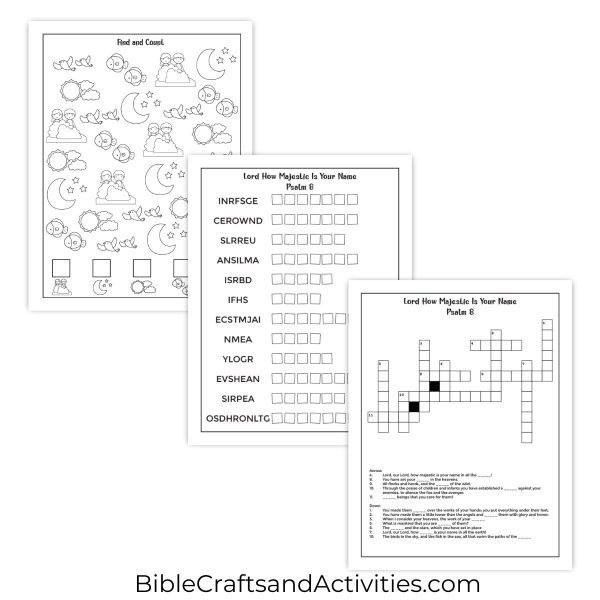 Psalm 8 How Majestic Is Your Name activity pages