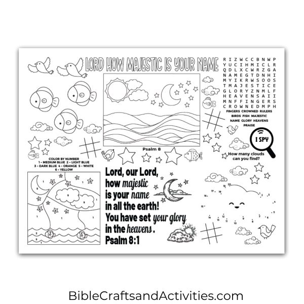 Psalm 8 How Majestic Is Your Name activity sheet