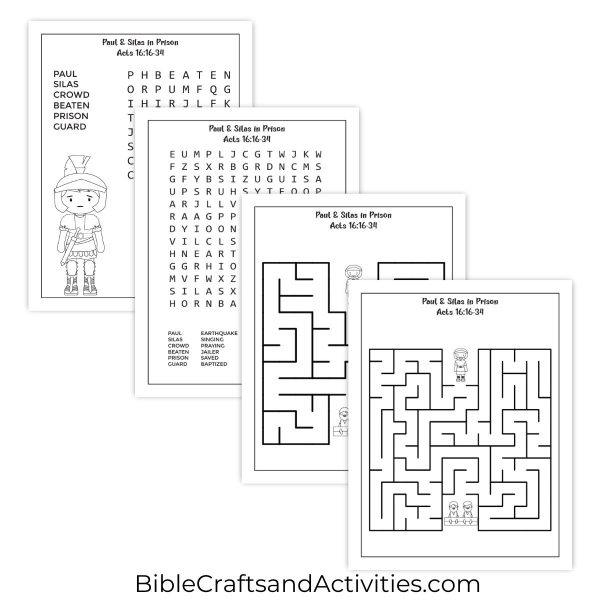Paul and Silas in Prison activity pages