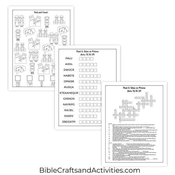 Paul and Silas in Prison activity pages