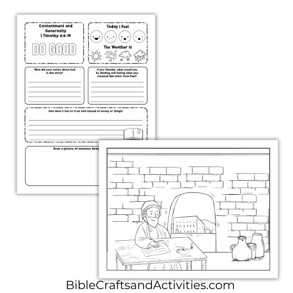 contentment and generosity activity pages for 1 Timothy 6:6-19