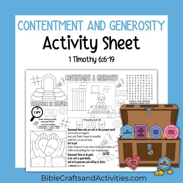 contentment and generosity activity sheet for 1 Timothy 6:6-19