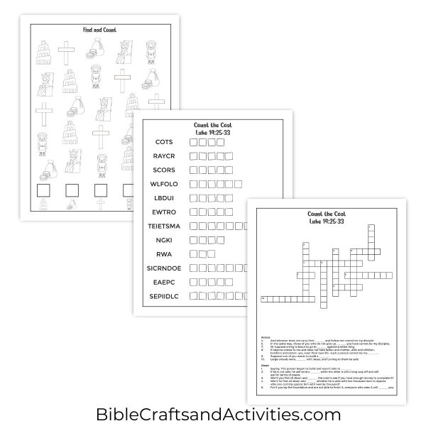 count the cost activity pages for Luke 14:25-33