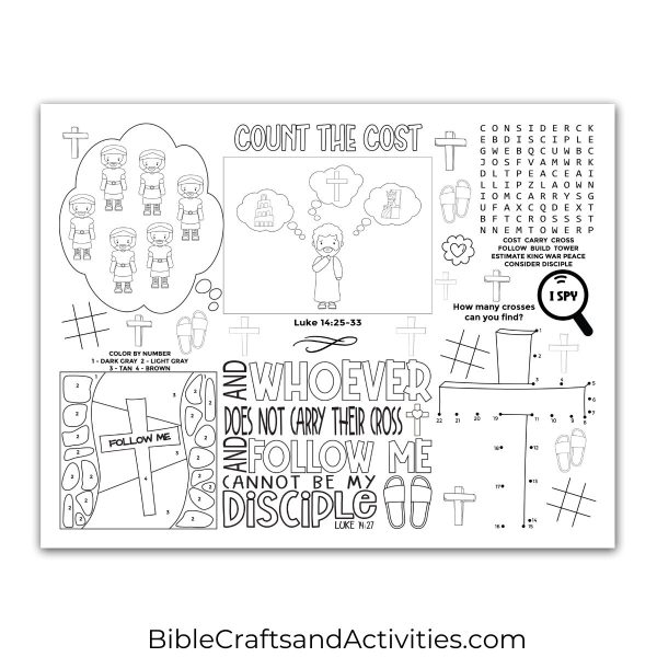 count the cost activity sheet for Luke 14:25-33