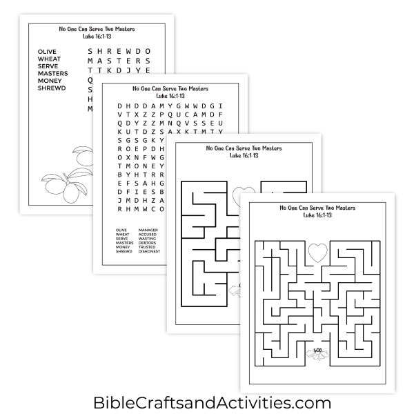 you cannot serve two masters activity pages for Luke 16:1-13