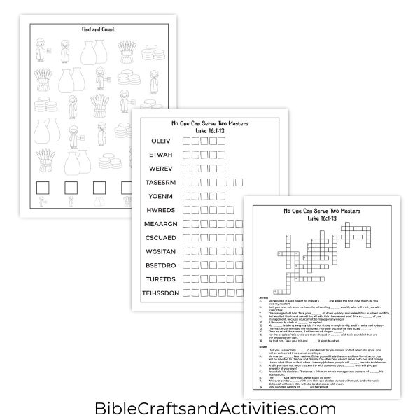 you cannot serve two masters activity pages for Luke 16:1-13
