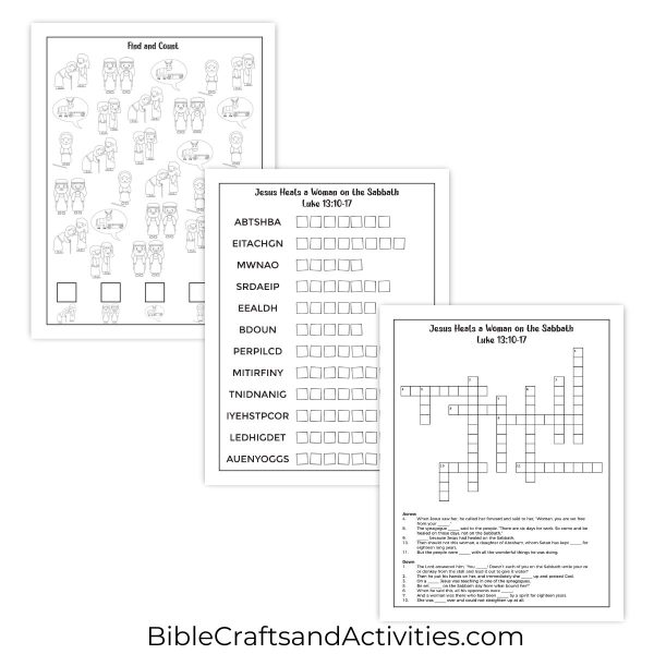 jesus heals a woman on the sabbath activity pages