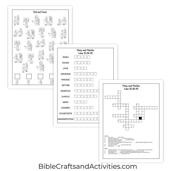 mary and martha activity pages