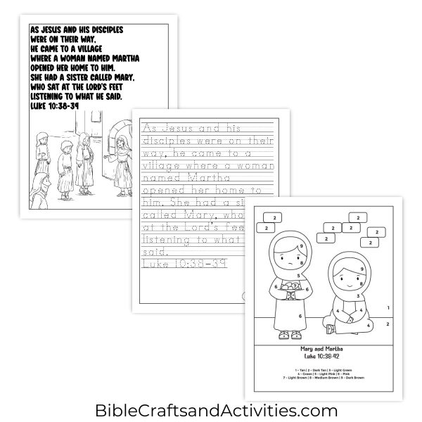 mary and martha activity pages