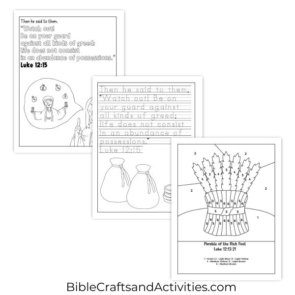 parable of the rich fool activity pages
