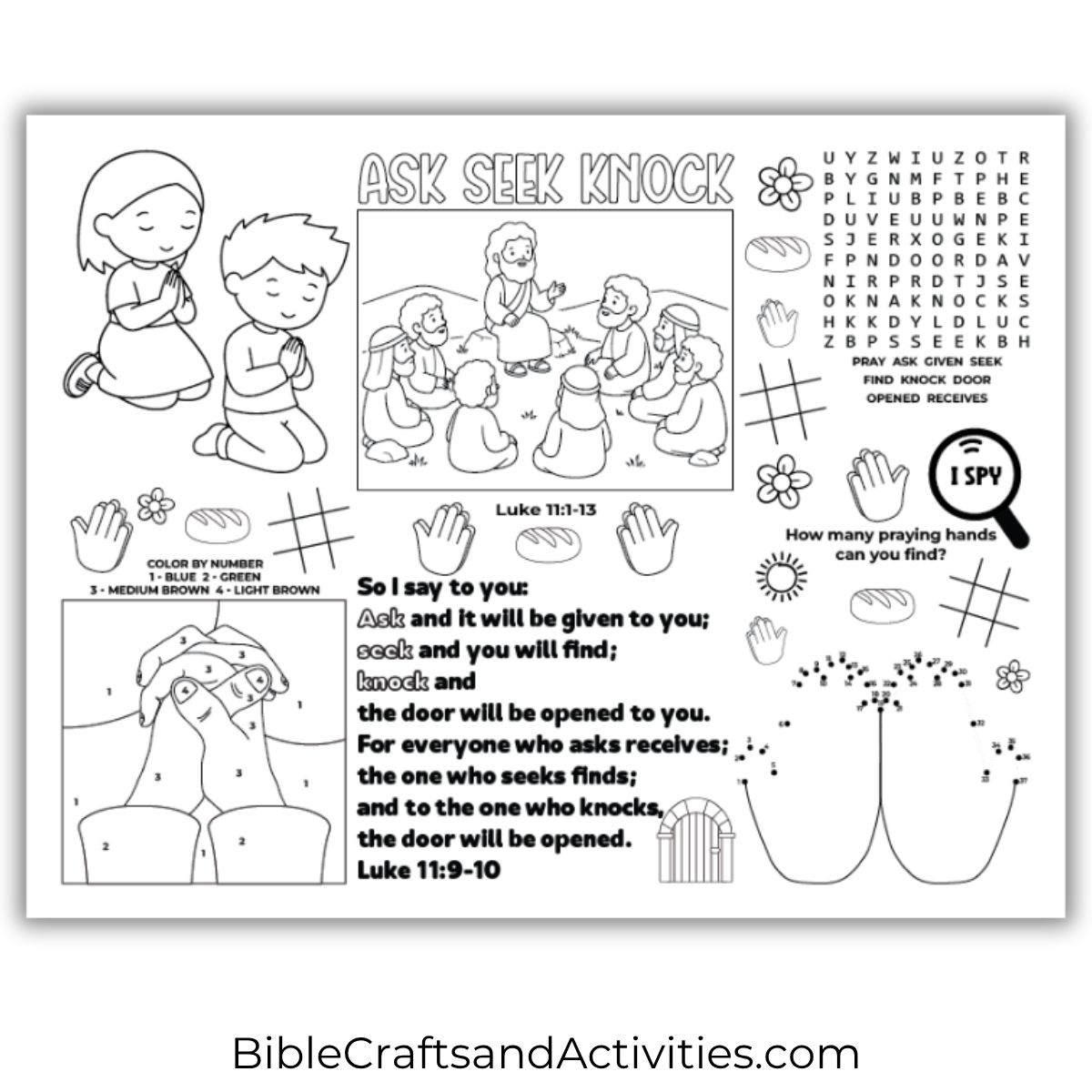 ask seek knock activity sheet